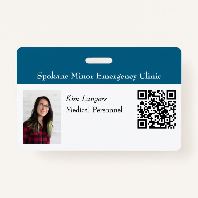 Horizontal ID Photo and QR code Badge Generic Teal ID Badge (Front)