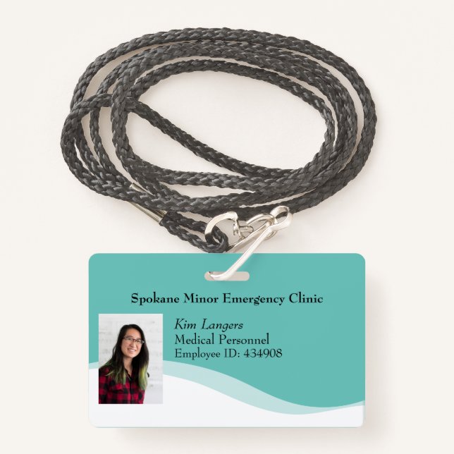Horizontal ID Photo Lanyard Badge Generic Teal ID Badge (Front with Lanyard)