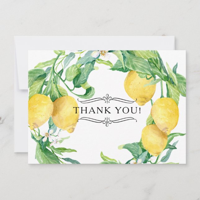 Horizontal Lemon Floral Thank You Notes Citrus Art (Front)