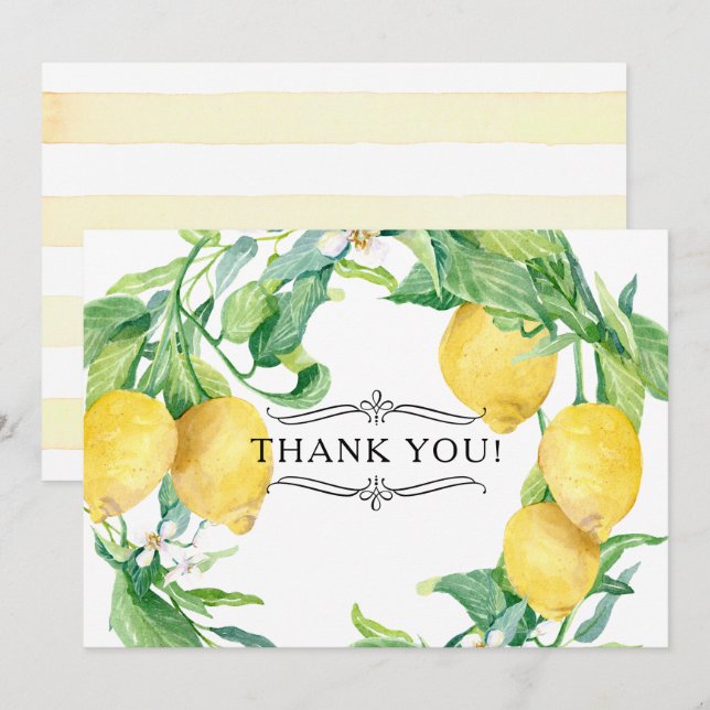 Horizontal Lemon Floral Thank You Notes Citrus Art Invitation (Front/Back)