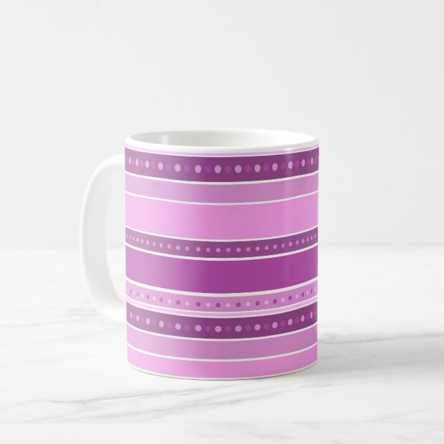 Horizontal lilac pink stripes with polka dot decor coffee mug (Front Left)