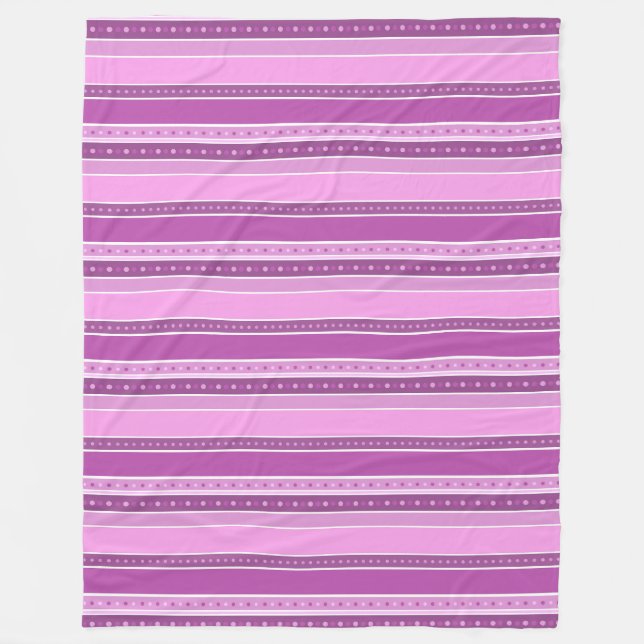 Horizontal lilac pink stripes with polka dot decor fleece blanket (Front)