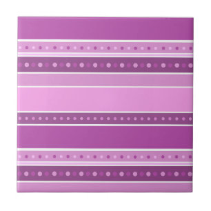 Horizontal lilac pink stripes with polka dot decor tile