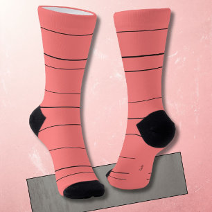 Horizontal lines, black stripes on red socks