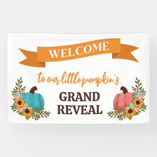 Horizontal Little Pumpkin Gender Reveal Welcome Banner (Horizontal)