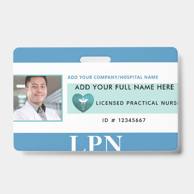 Horizontal LPN License Practical Nurse, Photo ID Badge (Front)