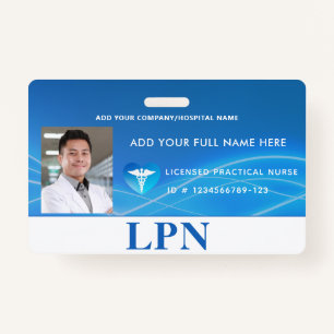 Horizontal LPN License Practical Nurse, Photo ID ID Badge