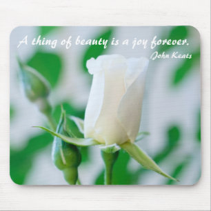 Horizontal Mousemat White Rose & Keats Quote
