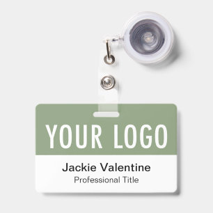 Horizontal Name Badge Retractable Clip Sage Green ID Badge