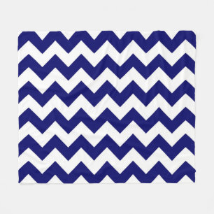 Horizontal Navy and White Zigzag Fleece Blanket