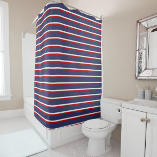 Horizontal Navy Blue Nautical Coastal Vintage Shower Curtain