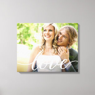 Horizontal Newlyweds Wedding Photo Love script  Canvas Print