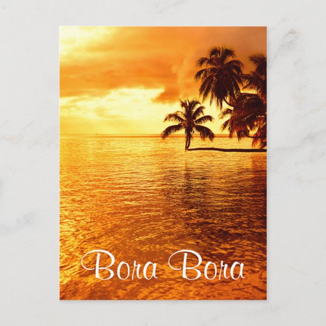 Horizontal palm tree sunset on Bora Bora Postcard (Front)