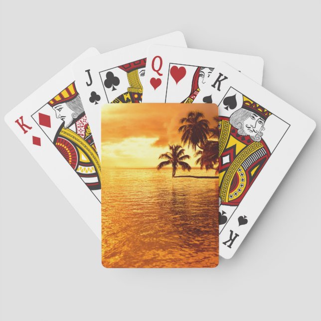 Horizontal palm tree sunset playing cards deck (Back)