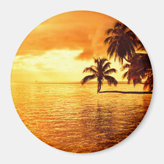 Horizontal palm tree sunset round magnet