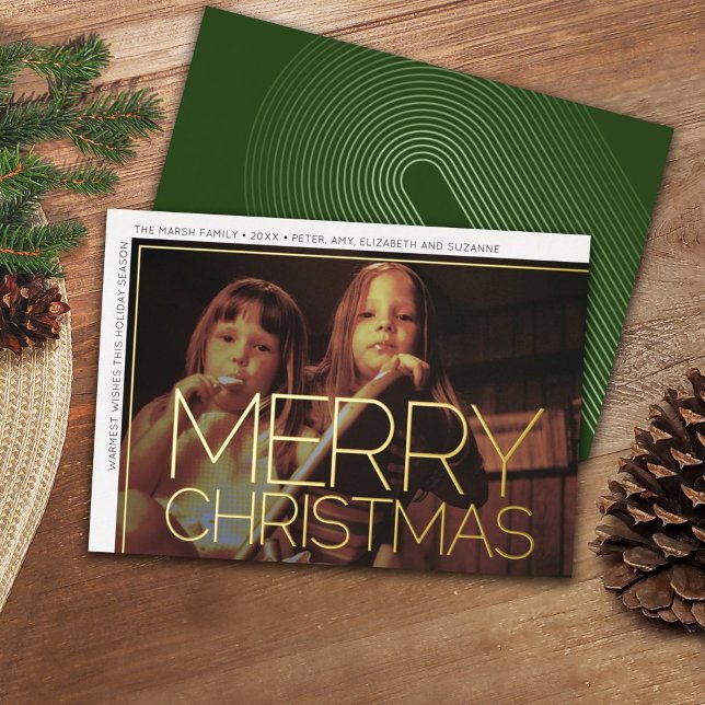 Horizontal Photo - Arch Green Huge Merry Christmas Foil Holiday Card (Creator Uploaded)