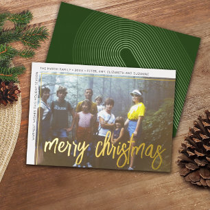 Horizontal Photo Arch Green Huge Script Christmas Foil Holiday Card