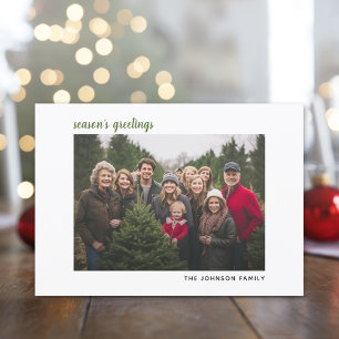 Horizontal  Photo Christmas Green plaid Happy Holiday Card