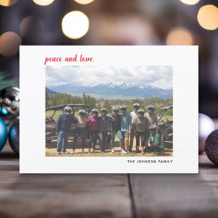 Horizontal Photo Christmas Script Red plaid Peace Holiday Card
