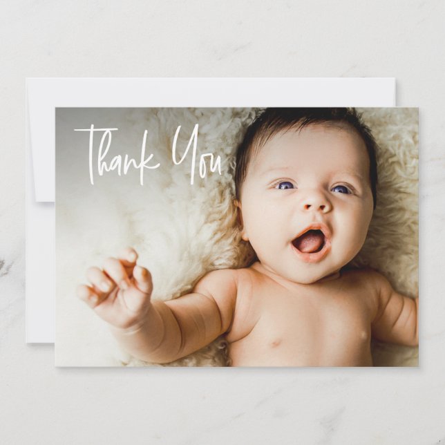 Horizontal Photo Handlettering Custom Baby Shower Thank You Card (Front)