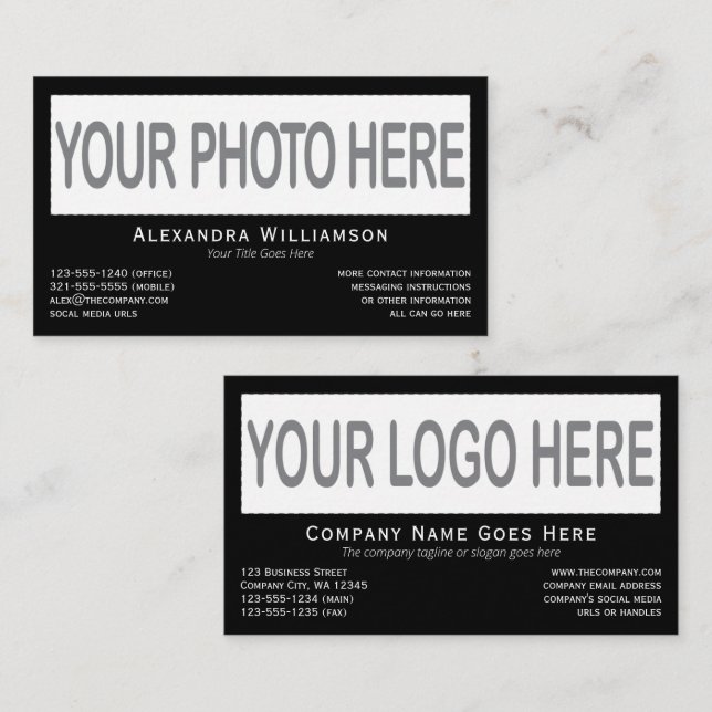 Horizontal Photo Logo Template Double-Sided Black Business Card (Front/Back)