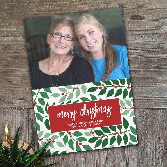 Horizontal Photo - Merry Christmas Botanical Red Holiday Card (Creator Uploaded)