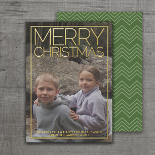 Horizontal Photo Merry Christmas desert green gold Foil Holiday Card