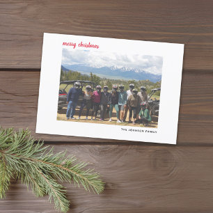 Horizontal Photo Merry Christmas Script Red plaid Holiday Card
