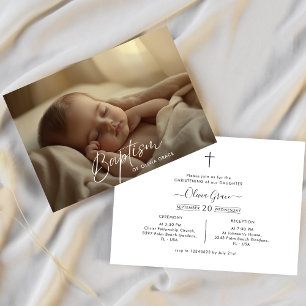 Horizontal Photo Script Gender Neutral Baptism Invitation
