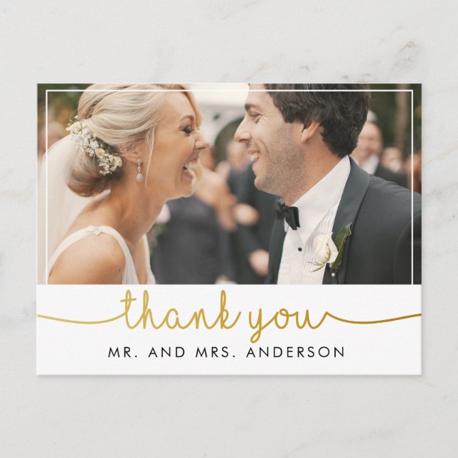 horizontal photo wedding thank you hand lettering postcard (Front)