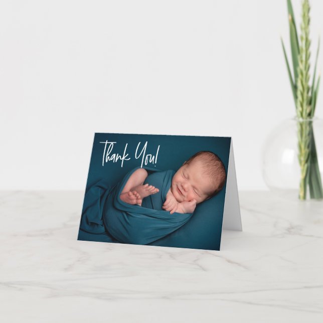 Horizontal Photos baby shower Modern Baby Boy Thank You Card (Front)