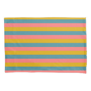 Horizontal pink, blue and orange colour stripes pillowcase