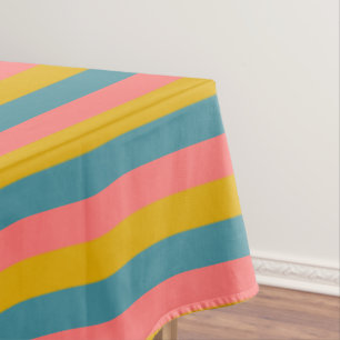Horizontal pink, blue and orange colour stripes tablecloth