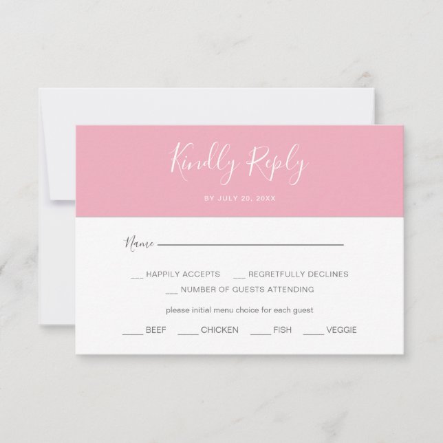  Horizontal Pink Simple Menu Choice RSVP Card (Front)