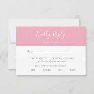 Horizontal Pink Simple Menu Choice RSVP Card