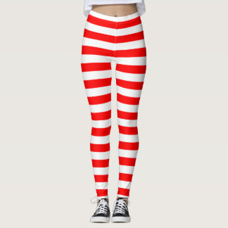 Horizontal Red And White Stripe Leggings
