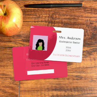 Horizontal Red Apple Teacher White Photo ID Badge