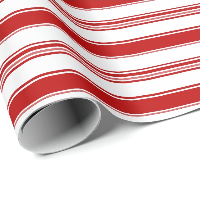 Horizontal Red & White Candy Stripe (large scale) Wrapping Paper (Roll Corner)