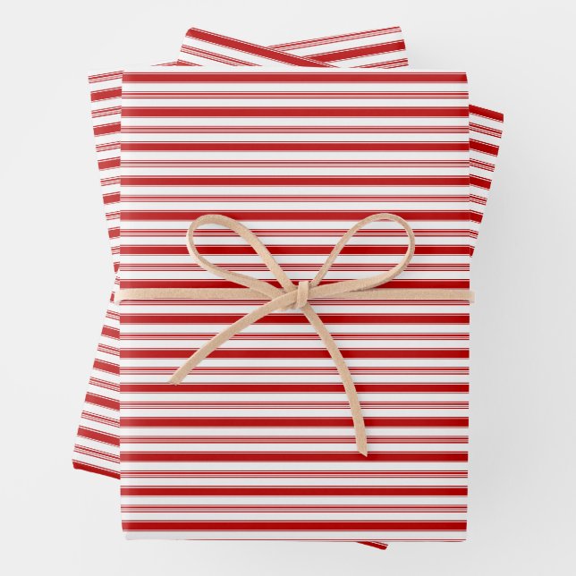 Horizontal Red & White Stripes (small scale) Wrapping Paper Sheet (In situ)