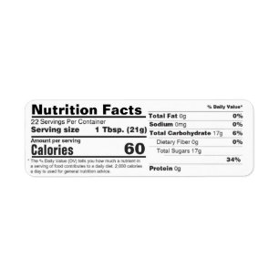 Horizontal Return Address Honey Nutrition Label