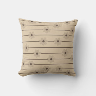 Horizontal Stripe Brown Khaki Flower Y2K Pattern Cushion