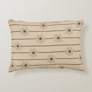Horizontal Stripe Brown Khaki Flower Y2K Pattern Decorative Cushion