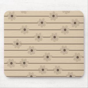 Horizontal Stripe Brown Khaki Flower Y2K Pattern Mouse Mat