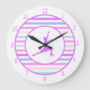 Horizontal Stripe Figure Skating in Pastel Colours Large Clock