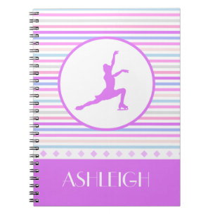 Horizontal Stripe Figure Skating with Monogram Notebook