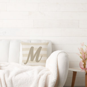 Horizontal Striped Beige Off White Monogram Pillow