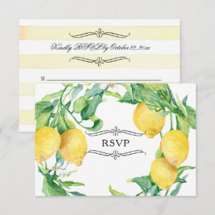 Horizontal Striped Lemon Floral Citrus Leaf RSVP Invitation
