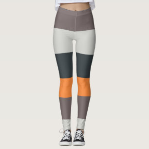 Horizontal Striped Pattern Orange Sand Charcoal Leggings