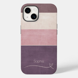 Horizontal Stripes Beige Brown Dusty Rose Monogram Case-Mate iPhone 14 Case
