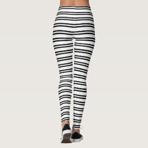Horizontal Stripes Black and White Striped Pattern Leggings